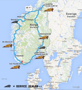 Norwegian Indian Motorcycle Dealer ride route